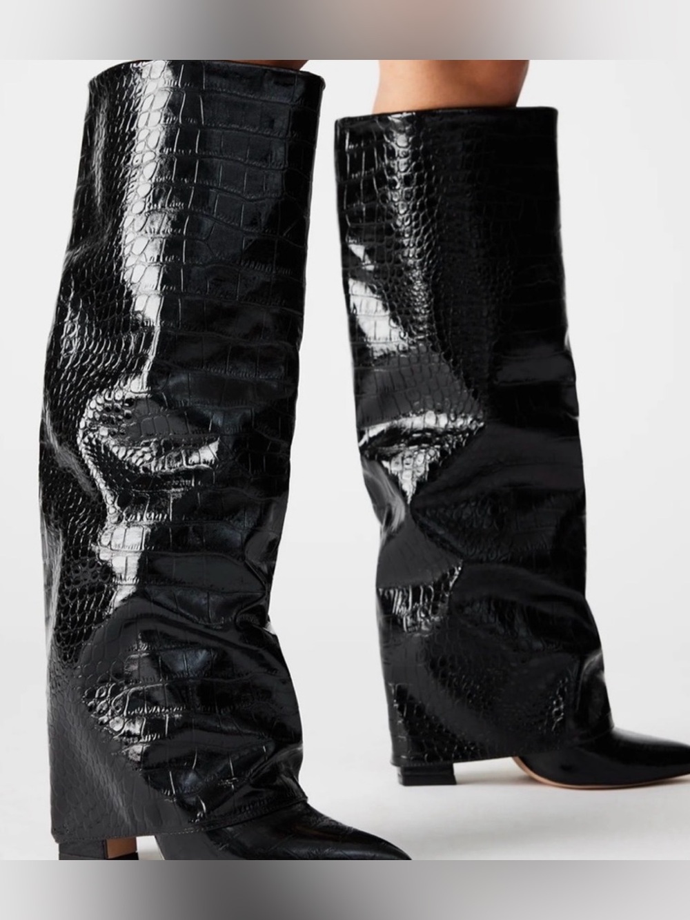Steve Madden Black Croc-Embossed Slouch Knee Boots